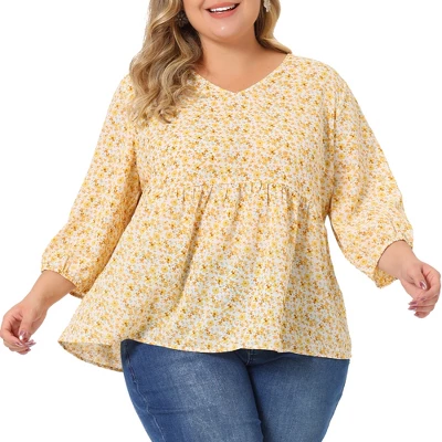 Agnes Orinda Women's Plus Size Babydoll 3/4 Sleeve Floral Flowy Blouse 14 Agnes Orinda Women's Plus Size Babydoll 3/4 Sleeve Floral Flowy Blouse - Image 12