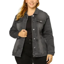 Agnes Orinda Women's Plus Size Outerwear Button Front Washed Denim Jean Jacket -Agnes Orinda GUEST 0e4c38eb bf2d 4a71 9ad9 0b6f83f41d2a