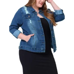 Agnes Orinda Women's Plus Size Outerwear Button Front Washed Denim Jean Jacket -Agnes Orinda GUEST 0ee6defe 67cb 46a1 82a9 3f79c5aceff1