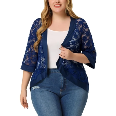 Agnes Orinda Women's Plus Size Elegant Open Front 3/4 Sleeve Lace Lightweight Tunic Cardigans 12 Agnes Orinda Women's Plus Size Elegant Open Front 3/4 Sleeve Lace Lightweight Tunic Cardigans - Image 10