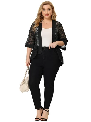 Agnes Orinda Women's Plus Size Elegant Open Front 3/4 Sleeve Lace Lightweight Tunic Cardigans 4 Agnes Orinda Women's Plus Size Elegant Open Front 3/4 Sleeve Lace Lightweight Tunic Cardigans - Image 2