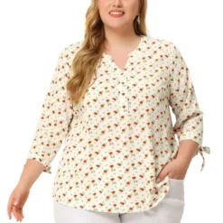 Agnes Orinda Women's Plus Size Shirt Floral Botton Up Tie 3/4 Sleeve Tunic V Neck Blouse 13 Agnes Orinda Women's Plus Size Shirt Floral Botton Up Tie 3/4 Sleeve Tunic V Neck Blouse -Agnes Orinda GUEST 0f5ed857 862f 4d92 b81c 47a259d08f03