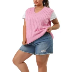 Agnes Orinda Women's Plus Size V Neck Knit Sleeveless Pullover Sweater Vests -Agnes Orinda GUEST 0f93f9de c61f 4b76 b445 90f5fb73d408