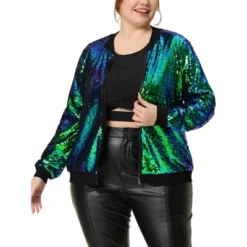 Agnes Orinda Women's Plus Size Party Metallic Sequin Sparkle Zip Bomber Jackets -Agnes Orinda GUEST 1009462c b8e8 4981 9ed6 668c8a558614