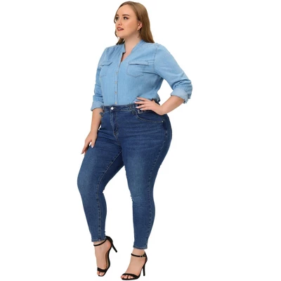 Agnes Orinda Women's Plus Size Jean High Waist Buckle Decor Slash Pocket Work Stretch Washed Denim Skinny Jeans 4 Agnes Orinda Women's Plus Size Jean High Waist Buckle Decor Slash Pocket Work Stretch Washed Denim Skinny Jeans - Image 2