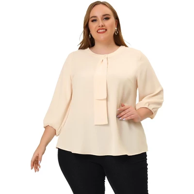Agnes Orinda Women's Plus Size Work Round Neck Ruffle Chiffon Blouse Top 13 Agnes Orinda Women's Plus Size Work Round Neck Ruffle Chiffon Blouse Top - Image 11