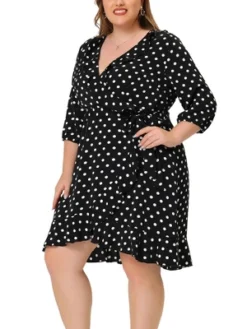 Agnes Orinda Women's Plus Size Polka Dots Elegant 3/4 Sleeve Ruffle Dress -Agnes Orinda GUEST 1182bc06 4edf 454f 9fc1 903a9be54b05