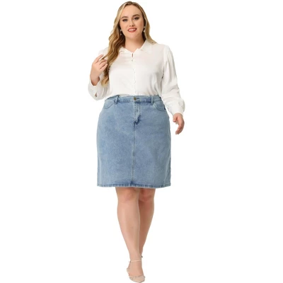 Agnes Orinda Women's Plus Size Denim Classic Slash Pocket Elastic Waist Pencil Back Slit Jeans Skirts 4 Agnes Orinda Women's Plus Size Denim Classic Slash Pocket Elastic Waist Pencil Back Slit Jeans Skirts - Image 2
