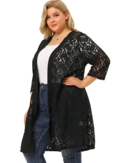 Agnes Orinda Women's Plus Size Lace Open Front 3/4 Sleeve Long Cardigans -Agnes Orinda GUEST 119b7101 2ffe 4114 aeec dc552ba33bbb