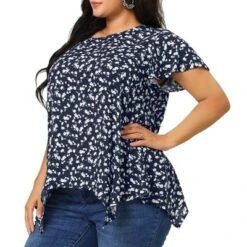 Agnes Orinda Women's Plus Size Floral Irregular Hem Casual Peplum Blouse -Agnes Orinda GUEST 11fb65ed cb59 45ba 8467 b18bcb697444
