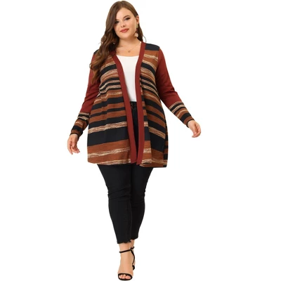 Agnes Orinda Women's Plus Size Long Open Front Striped Sweater Knit Cardigans 4 Agnes Orinda Women's Plus Size Long Open Front Striped Sweater Knit Cardigans - Image 2