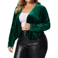 Agnes Orinda Women's Plus Size Velvet Long Sleeve Open Front Lightweight Casual Cardigans