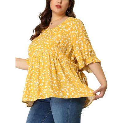 Agnes Orinda Women's Plus Size V Neck Floral Tiered Babydoll Blouses 3 Agnes Orinda Women's Plus Size V Neck Floral Tiered Babydoll Blouses