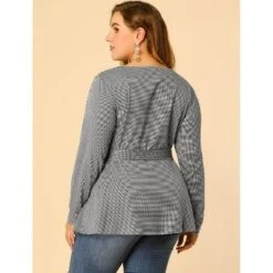 Agnes Orinda Women's Plus Size Houndstooth Formal Outfits Plaid Tie Waist Workear Blouses -Agnes Orinda GUEST 14acf467 7d02 48d8 8d09 69b0948bf4e4