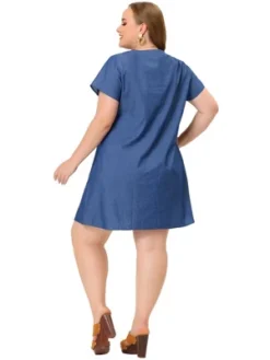 Agnes Orinda Women's Plus Size Solid Pleat V Neck Chambray Dress 13 Agnes Orinda Women's Plus Size Solid Pleat V Neck Chambray Dress -Agnes Orinda GUEST 150daa85 5ed0 4a09 99a0 81939ea1fcd2