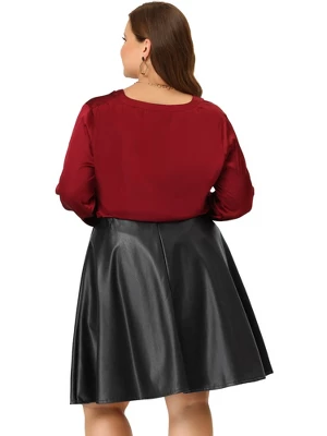 Agnes Orinda Women's Plus Size PU Skirt A-Line Versatile Flared Party Skirts 4 Agnes Orinda Women's Plus Size PU Skirt A-Line Versatile Flared Party Skirts - Image 3