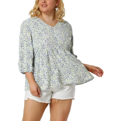 Agnes Orinda Women's Plus Size Babydoll 3/4 Sleeve Floral Flowy Blouse 11 Agnes Orinda Women's Plus Size Babydoll 3/4 Sleeve Floral Flowy Blouse - Image 9
