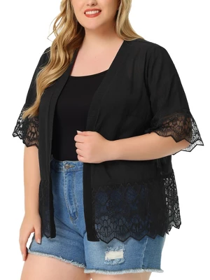 Agnes Orinda Women's Plus Size Cover-Up Lace Panel Texture Printed Boho Cardigans 9 Agnes Orinda Women's Plus Size Cover-Up Lace Panel Texture Printed Boho Cardigans - Image 7
