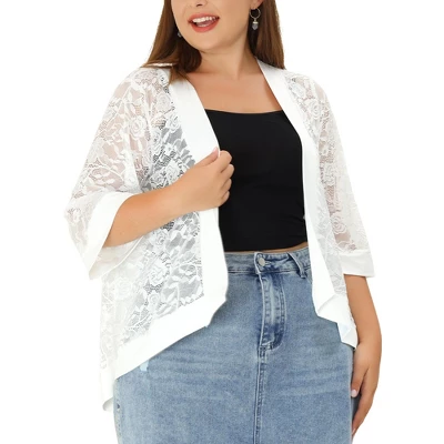 Agnes Orinda Women's Plus Size Elegant Open Front 3/4 Sleeve Lace Lightweight Tunic Cardigans 10 Agnes Orinda Women's Plus Size Elegant Open Front 3/4 Sleeve Lace Lightweight Tunic Cardigans - Image 8
