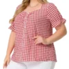 Agnes Orinda Women's Plus Size Gingham 1950s Sweetheart Neck Plaid Blouse