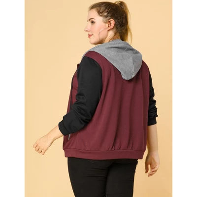 Agnes Orinda Women's Plus Size Casual Hood Color Block Zip Up Hoodie Jacket With Pocket 6 Agnes Orinda Women's Plus Size Casual Hood Color Block Zip Up Hoodie Jacket With Pocket - Image 4