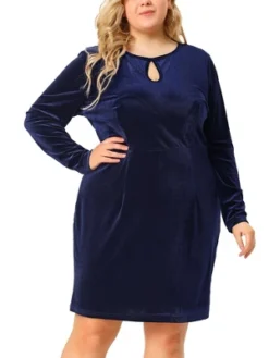 Agnes Orinda Women's Plus Size Velvet Bodycon Keyhole Party Mini Dress