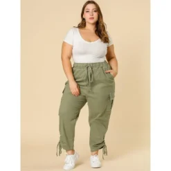 Agnes Orinda Women's Plus Size Drawstring Elastic Waist Cargo Pants With Pockets