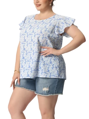 Agnes Orinda Women's Plus Size Floral Short Sleeve Casual Blouse 13 Agnes Orinda Women's Plus Size Floral Short Sleeve Casual Blouse - Image 11