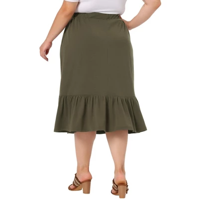Agnes Orinda Women's Plus Size Ruffle Elastic Waist Swing Casual Midi Vintage Skirts 5 Agnes Orinda Women's Plus Size Ruffle Elastic Waist Swing Casual Midi Vintage Skirts - Image 3