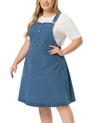 Agnes Orinda Women's Plus Size Overall Dress Button Adjustable Strap Denim Suspender Dresses 3 Agnes Orinda Women's Plus Size Overall Dress Button Adjustable Strap Denim Suspender Dresses
