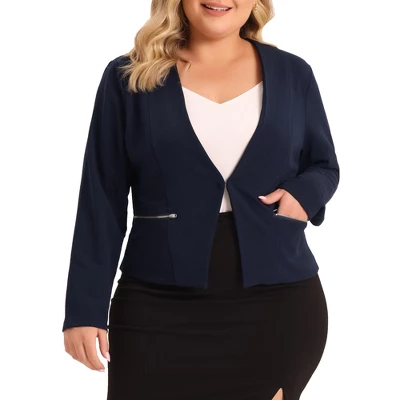 Agnes Orinda Women's Plus Size Work Office Zip Lapel Jacket Blazers 7 Agnes Orinda Women's Plus Size Work Office Zip Lapel Jacket Blazers - Image 5