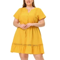 Agnes Orinda Women's Plus Size Elegant Short Sleeve Tie Waist Ruffle Hem At Kness Dresses -Agnes Orinda GUEST 1c0bb1d7 eb39 45f1 ad44 dfd0ca4423bc