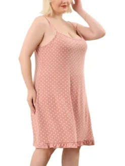 Agnes Orinda Women's Plus Size Comfort Ruffle Hem Polka Dots Sleeveless Nightgown