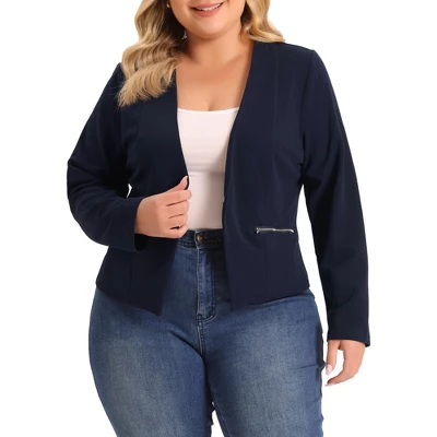 Agnes Orinda Women's Plus Size Work Office Zip Lapel Jacket Blazers 3 Agnes Orinda Women's Plus Size Work Office Zip Lapel Jacket Blazers