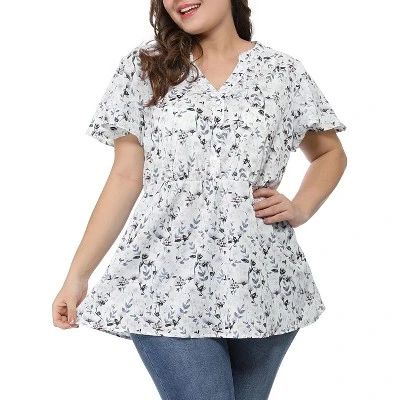 Agnes Orinda Women's Plus Size Peplum V Neck Smocked Waist Floral Chiffon Blouse 8 Agnes Orinda Women's Plus Size Peplum V Neck Smocked Waist Floral Chiffon Blouse - Image 6