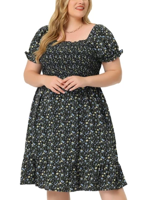 Agnes Orinda Plus Size Dress For Women Flared Flowy Smock Ruffle Sleeve Floral Dresses 8 Agnes Orinda Plus Size Dress For Women Flared Flowy Smock Ruffle Sleeve Floral Dresses - Image 6