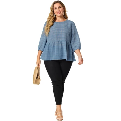 Agnes Orinda Women's Plus Size Winter Fashion 3/4 Puff Sleeve Babydoll Blouses 4 Agnes Orinda Women's Plus Size Winter Fashion 3/4 Puff Sleeve Babydoll Blouses - Image 2