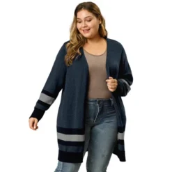 Agnes Orinda Women's Plus Size Multi Striped Open Front Sweater Cardigan -Agnes Orinda GUEST 1d2e6f41 f571 4295 9d1a eb73efa8307e