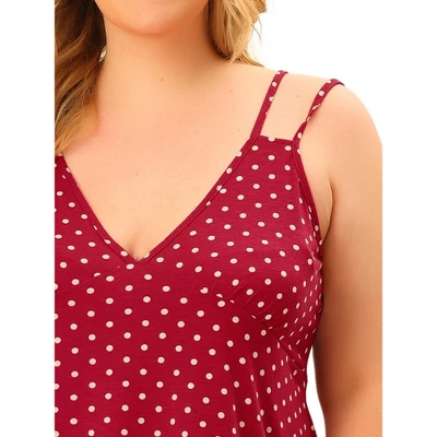 Agnes Orinda Women's Plus Size Deep V Knit Polka Dots Cami Nightgown 6 Agnes Orinda Women's Plus Size Deep V Knit Polka Dots Cami Nightgown - Image 4