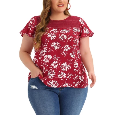 Agnes Orinda Women's Plus Size Top Floral Lace Panel Keyhole Back Flare Sleeve 11 Agnes Orinda Women's Plus Size Top Floral Lace Panel Keyhole Back Flare Sleeve - Image 9