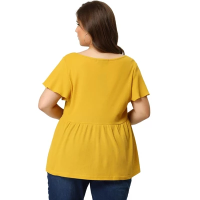 Agnes Orinda Women's Plus Size Summer Flare Sleeve Button Front Peplum Shirts 6 Agnes Orinda Women's Plus Size Summer Flare Sleeve Button Front Peplum Shirts - Image 4