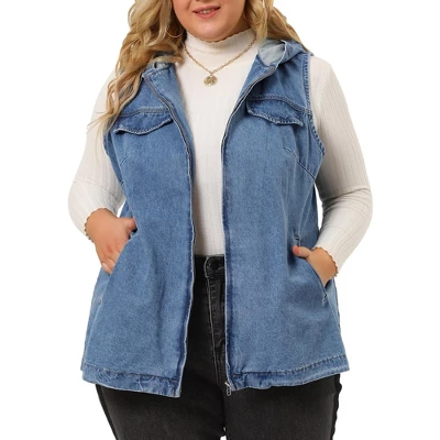 Agnes Orinda Women's Plus Size Hoodie Zipper Up Pocket Denim Sleeveless Jacket Vest 3 Agnes Orinda Women's Plus Size Hoodie Zipper Up Pocket Denim Sleeveless Jacket Vest