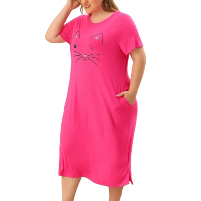 Agnes Orinda Womens Plus Size Short Sleeve Cute Cat Print Pockets Nightgown 20 Agnes Orinda Womens Plus Size Short Sleeve Cute Cat Print Pockets Nightgown - Image 18