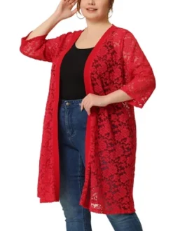 Agnes Orinda Women's Plus Size Lace Open Front 3/4 Sleeve Long Cardigans -Agnes Orinda GUEST 1f956493 4ee3 4617 b7a2 553681ad8b35