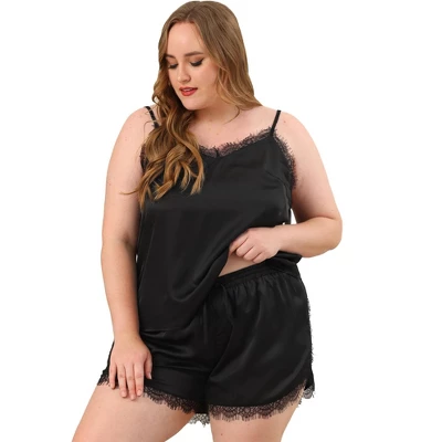 Agnes Orinda Women's Plus Size Lace Panel Elastic Waist Camisole Pajama Set 8 Agnes Orinda Women's Plus Size Lace Panel Elastic Waist Camisole Pajama Set - Image 7