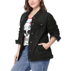 Agnes Orinda Women's Plus Size Outerwear Button Front Washed Denim Jean Jacket -Agnes Orinda GUEST 201d5a2f c698 41d5 a7bd d1299bc34515