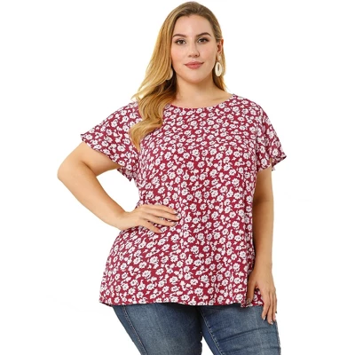 Agnes Orinda Women's Plus Size Floral Short Sleeve Casual Pleasant Top 5 Agnes Orinda Women's Plus Size Floral Short Sleeve Casual Pleasant Top - Image 3