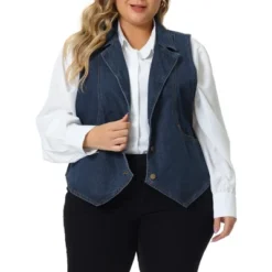 Agnes Orinda Women's Plus Size Sleeveless Lapel Casual Buttons Pockets Denim Vests -Agnes Orinda GUEST 202b9ea4 db9b 48f7 8e8f 8fd649292e37