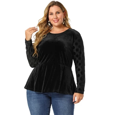 Agnes Orinda Plus Size Peplum Top For Women Polka Dots Sheer Puff Sleeve Velvet Top 5 Agnes Orinda Plus Size Peplum Top For Women Polka Dots Sheer Puff Sleeve Velvet Top - Image 3