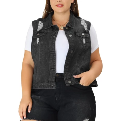 Agnes Orinda Women's Plus Size Buttons With Two Chest Flap Pockets Denim Vests 14 Agnes Orinda Women's Plus Size Buttons With Two Chest Flap Pockets Denim Vests - Image 12